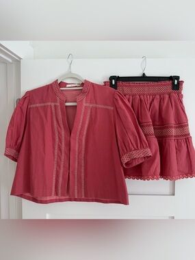 Aylaya Cotton smocked waist mini skirt and matching top.  Both Size Small